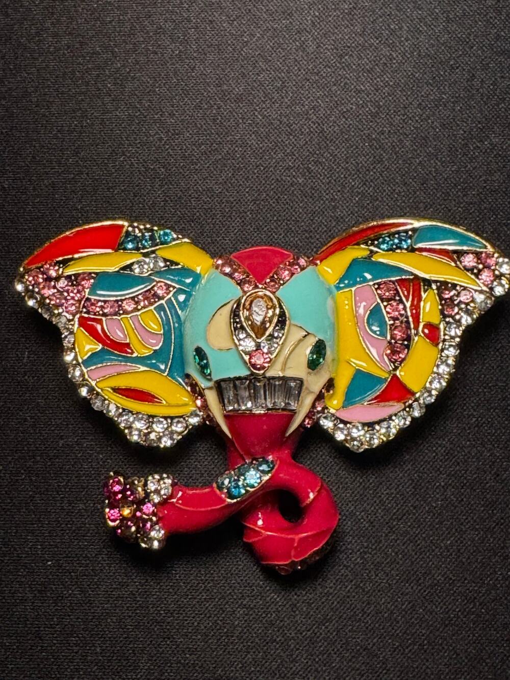 Large Rhinestone Elephant MultiColored Brooch